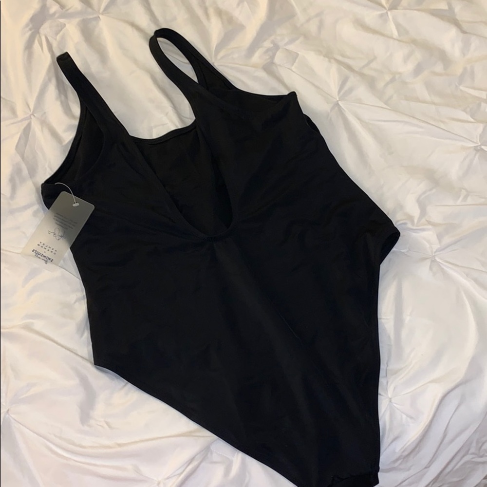 Black, high waisted one piece swimsuit